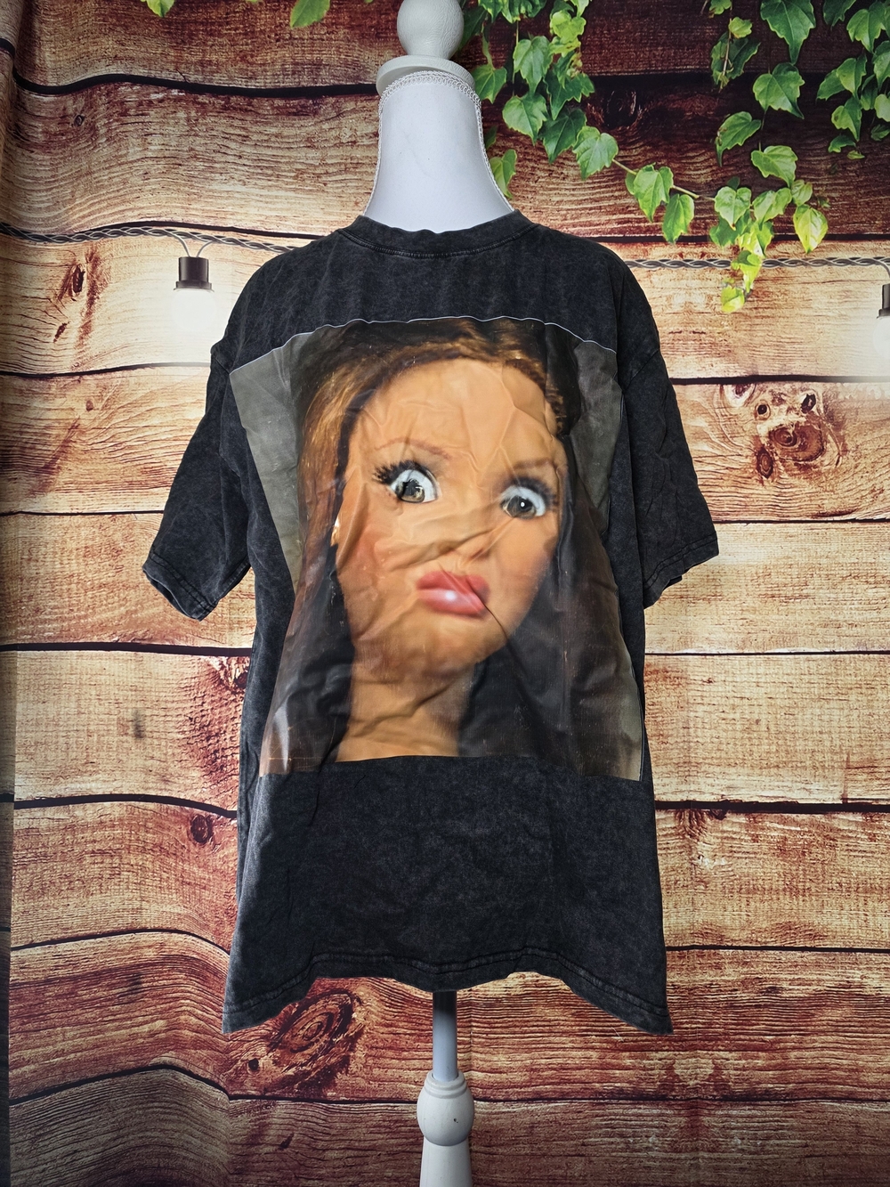 NWOT Black Graphic Tee with Doll Face Print